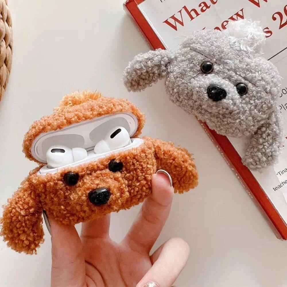 PELUŞ KÖPEK AIRPODS KORUYUCU KILIF GRİ