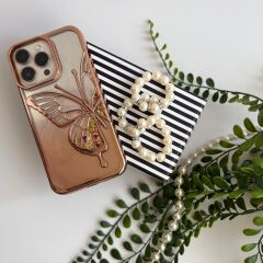 Simli Kelebek Lüks iPhone Kılıfı - Gold