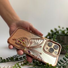 Simli Kelebek Lüks iPhone Kılıfı - Gold