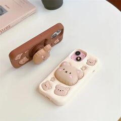 Sevimli Stand Pamuk Ayı Silikon Kılıf Iphone 15 Pro Max