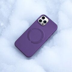 Kablosuz Şarj Destekli Deri Iphone Kılıf - Mor