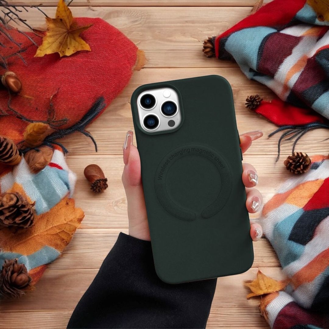 Kablosuz Şarj Destekli Deri Iphone Kılıf - Yeşil