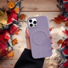 Kablosuz Şarj Destekli Deri Iphone Kılıf - Lila
