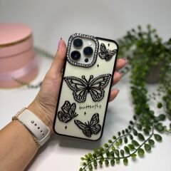 Parlak Taşlı Kelebek Desenli Iphone 15 Pro Max Kılıf