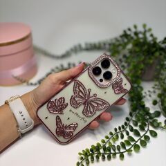 Parlak Taşlı Kelebek Desenli Iphone 16 Kılıf