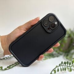 Mat Silikon Kenarları Kabartmalı iPhone Kılıfı – Siyah