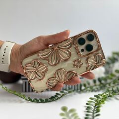 Simli Çiçekli Lüks iPhone Kılıf – Gold Renk