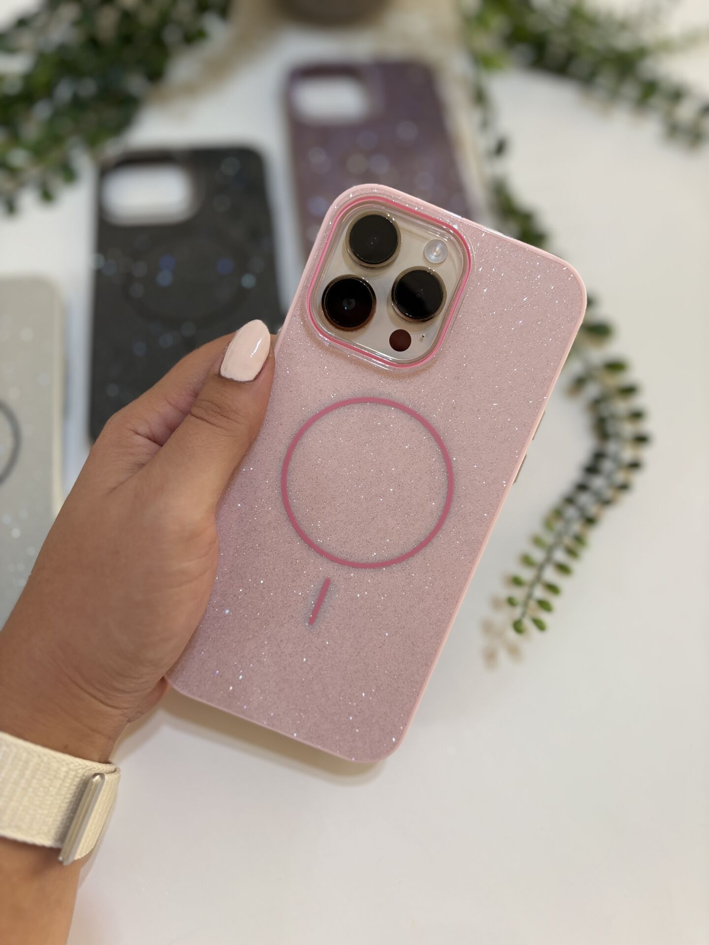 Epaparıltı MagSafe Uyumlu Parlak Telefon Kılıfı - Pembe