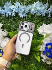 Epaguard Karbon Kamera Korumalı Şeffaf MagSafe Kılıf – Gri