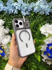 Epaguard Karbon Kamera Korumalı Şeffaf MagSafe Kılıf – Gri