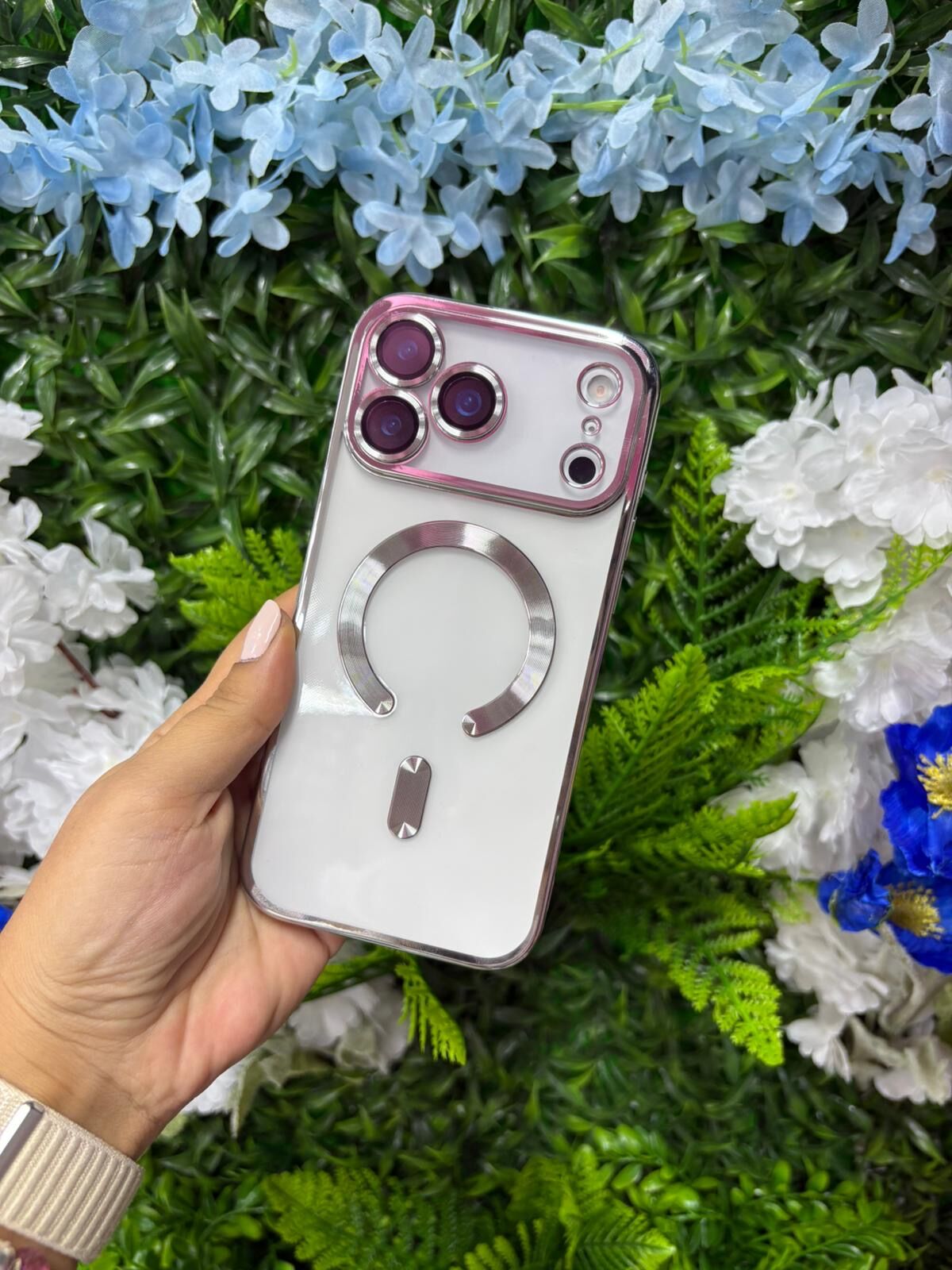 Epaguard Metal Frame Şeffaf MagSafe Kılıf – Gümüş