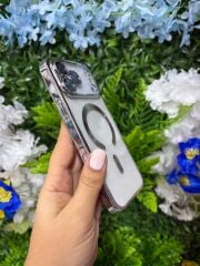 Epaguard Metal Frame Şeffaf MagSafe Kılıf – Gümüş