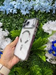 Epaguard Metal Frame Şeffaf MagSafe Kılıf – Gümüş