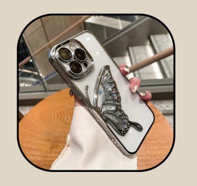 Simli Kelebek Gümüş Iphone 16 Kılıf