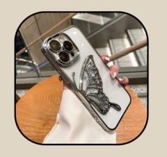 Simli Kelebek Gümüş Iphone 16 Kılıf