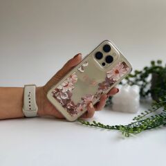 “Beautiful” Yazılı Çiçek Desenli Şeffaf iPhone 15 Pro Max Kılıf