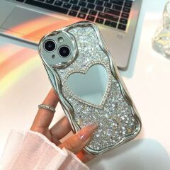 Aynalı Kalp Detaylı Parlak ve Lüks iPhone 13 Kılıf