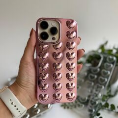 Kalp Desenli Kabartma Dokulu Iphone 15 Pro Max kılıf