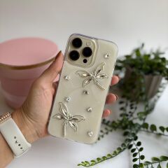 Sevimli Kelebek ve Şık Kalp Taş Detaylı Iphone 16 Kılıf