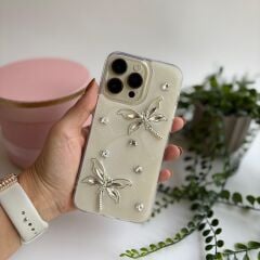 Sevimli Kelebek ve Şık Kalp Taş Detaylı Iphone 16 Pro Kılıf