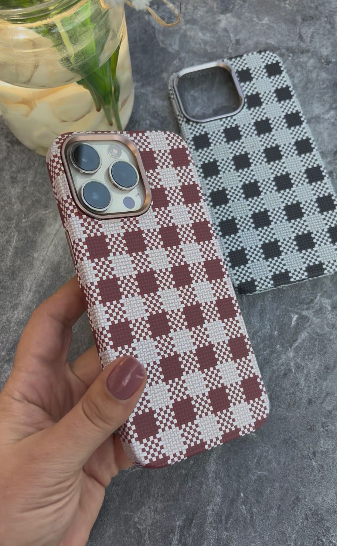 EpaGrid Dokulu Check Kılıf Kırmızı