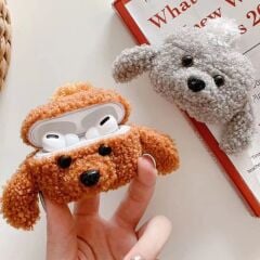 PELUŞ KÖPEK AIRPODS KORUYUCU KILIF GRİ